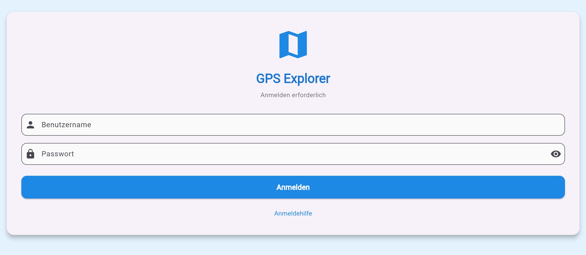 GPS Explorer App sichere Benutzeranmeldung und Authentifizierung Interface